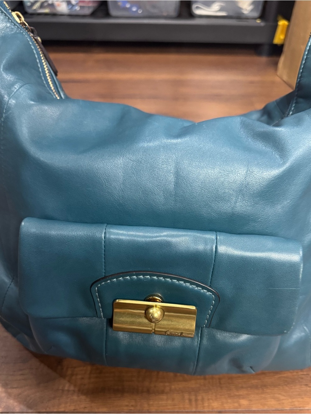 Coach Kristin Large Slouch Hobo 14769 Teal Blue Leather Gold Hardware